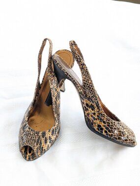 Anne Klein iFlex Akquent Leather Snakeskin Slingback Heels Peep Toe Size 9